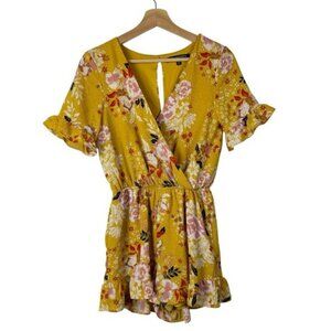 One Clothing Yellow Floral Short Sleeve Mini Romper XS